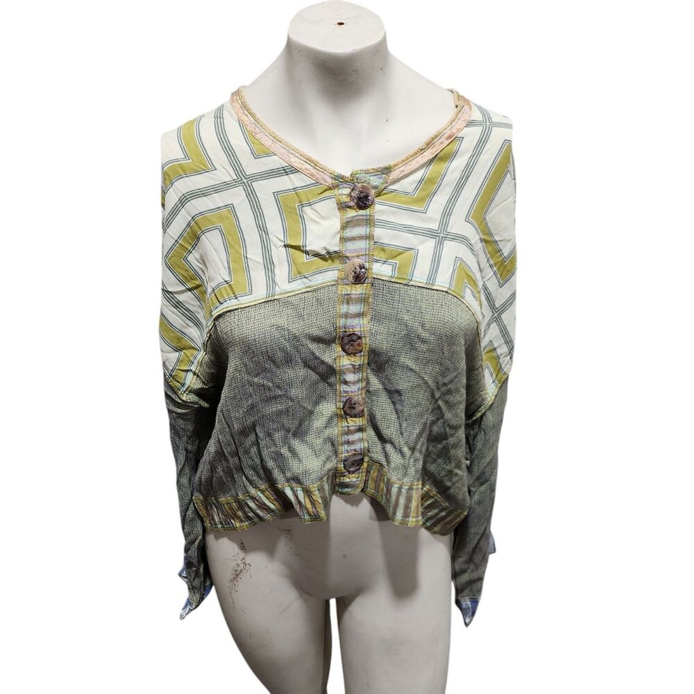NOTHING MATCHES Button Down Blouse Womens Sz M Art To Wear Artsy Ecclectic Boho